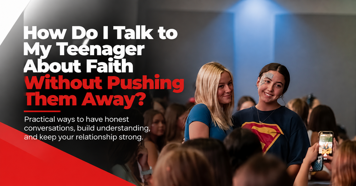 Parent and teenager having an open conversation about faith and questions.